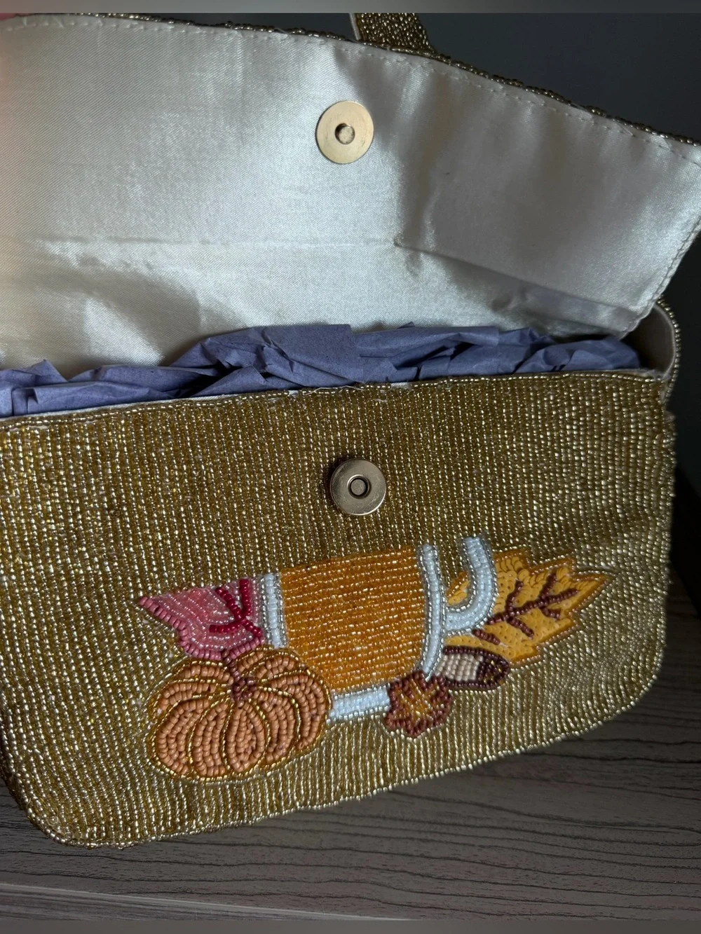 TikTok Viral Sol Mer Pumpkin Spice Latte coffee fall autumn leaves Beaded Bag